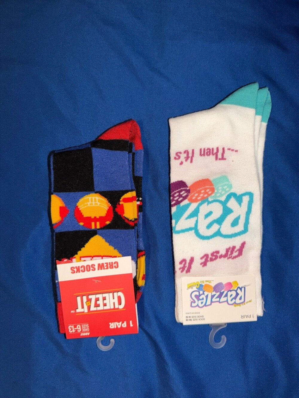 Pack of 2 Fun Crew Socks - Cheez-It and Razzles Candy Designs, Size 6-13